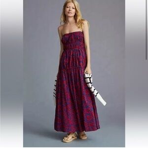 SUNDRY Anthropologie Elegant Strapless Blue and Red Dress Small
